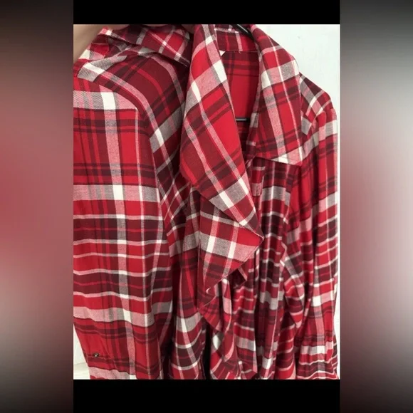 CATO EST. 1946 Women’s Red Striped Plaid Long Sleeve Open Top Blouse 18/20W - Picture 3 of 5